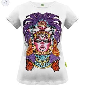 White Karani•Art T-Shirt Mexican Guerrera Playera Size Small